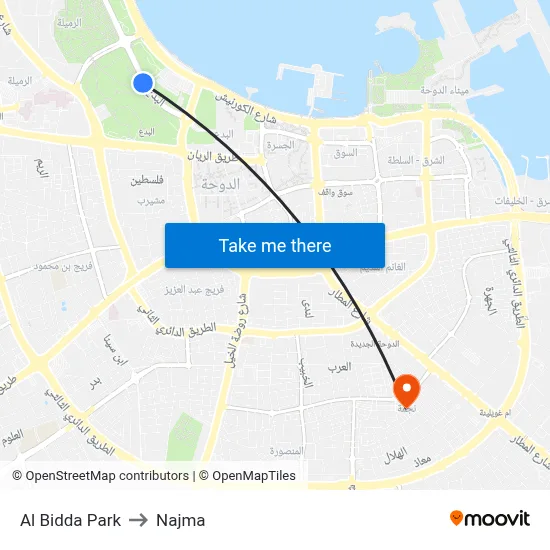 Al Bidda Park to Najma map