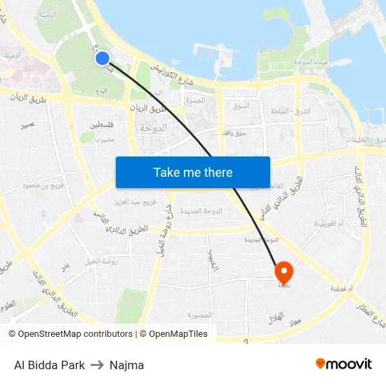 Al Bidda Park to Najma map