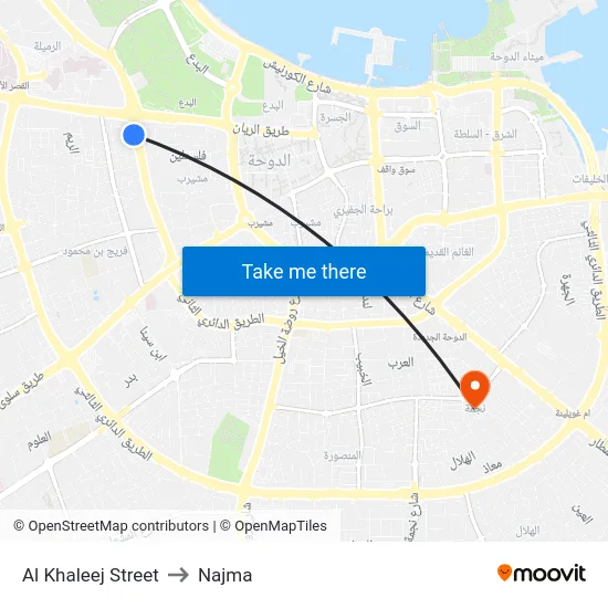 Al Khaleej Street to Najma map