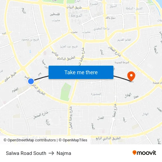 Salwa Road South to Najma map