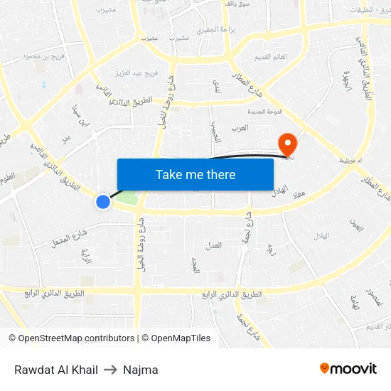 Rawdat Al Khail to Najma map