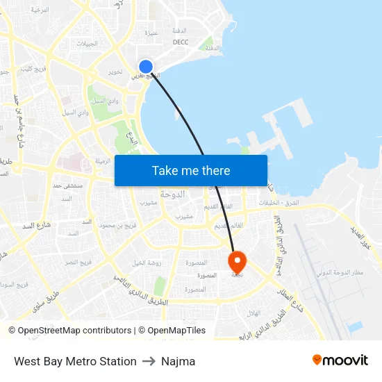 West Bay Metro Station to Najma map