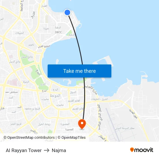 Al Rayyan Tower to Najma map