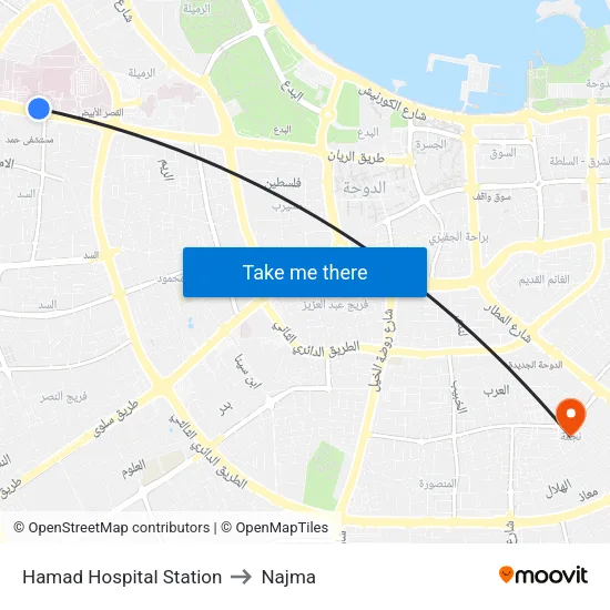 Hamad Hospital Station to Najma map