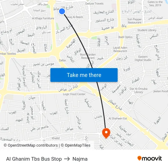 Al Ghanim Tbs Bus Stop to Najma map