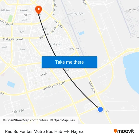 Ras Bu Fontas Metro Bus Hub to Najma map