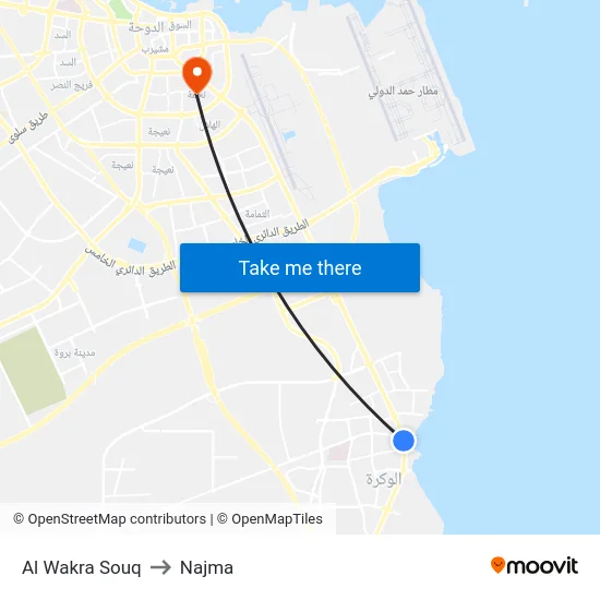 Al Wakra Souq to Najma map