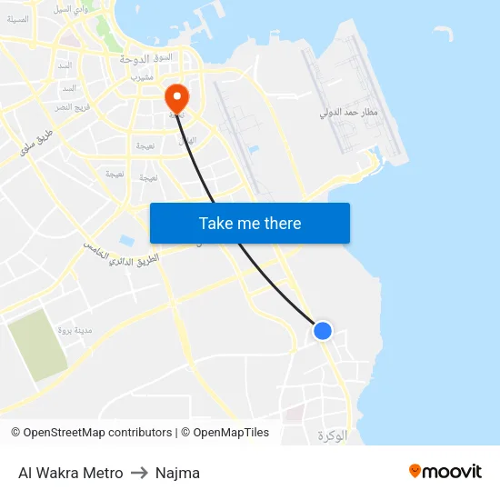 Al Wakra Metro to Najma map