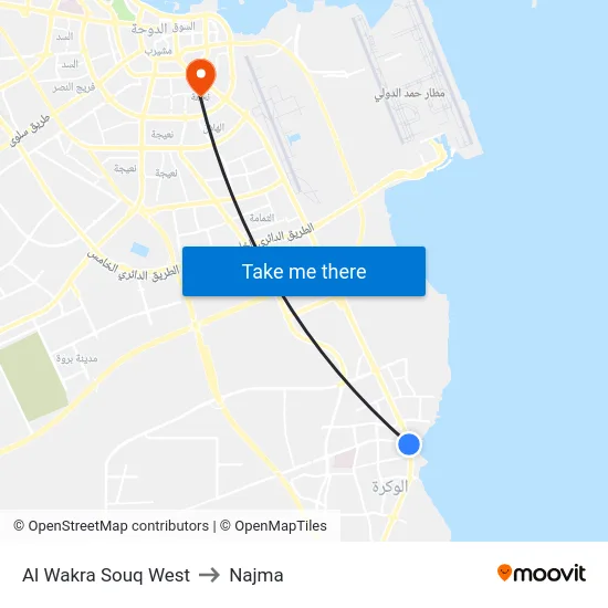 Al Wakra Souq West to Najma map