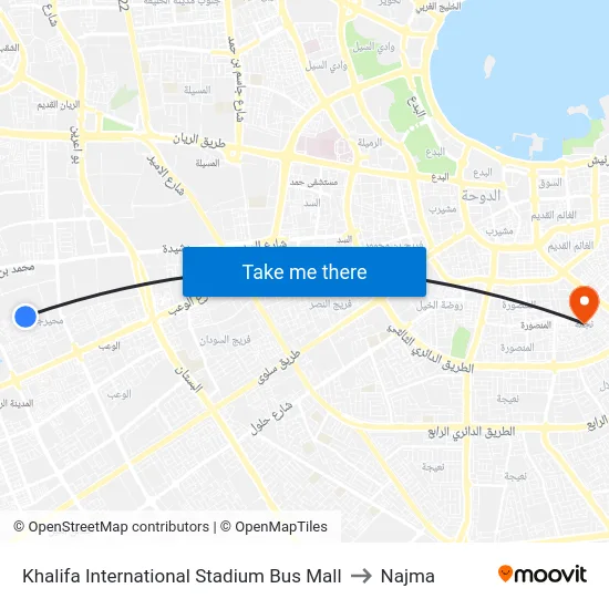 Khalifa International Stadium Bus Mall to Najma map