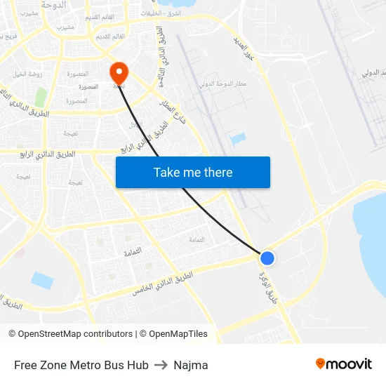 Free Zone Metro Bus Hub to Najma map