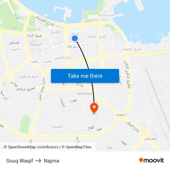 Souq Waqif to Najma map