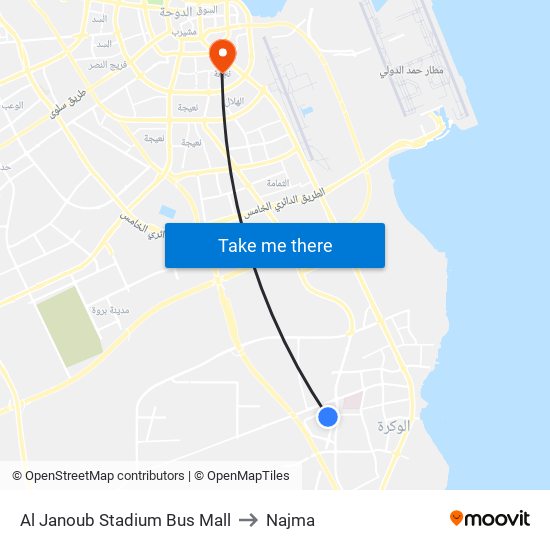 Al Janoub Stadium Bus Mall to Najma map