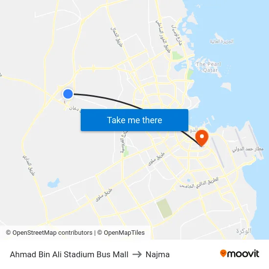Ahmad Bin Ali Stadium Bus Mall to Najma map