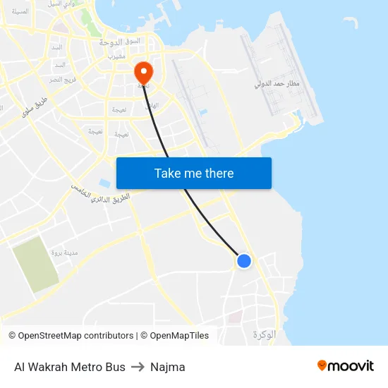 Al Wakrah Metro Bus to Najma map