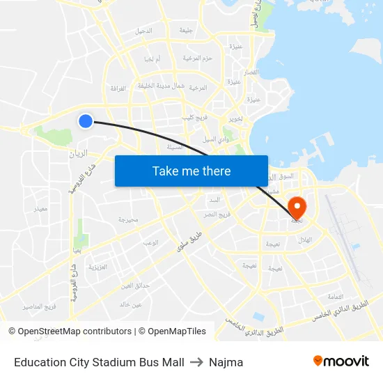 Education City Stadium Bus Mall to Najma map