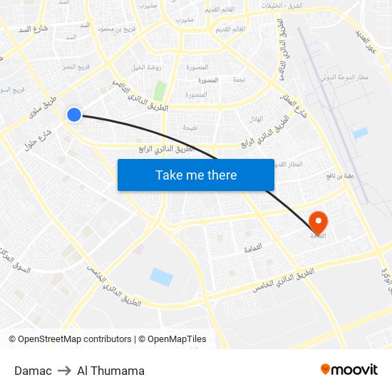 Damac to Al Thumama map