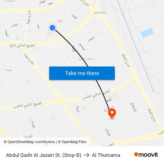 Abdul Qadir Al Jazairi St. (Stop-B) to Al Thumama map