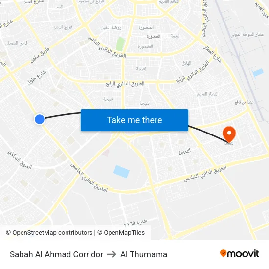 Sabah Al Ahmad Corridor to Al Thumama map