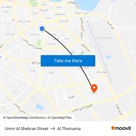 Umm Al Shebran Street to Al Thumama map