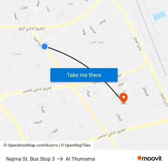 Najma St. Bus Stop 3 to Al Thumama map
