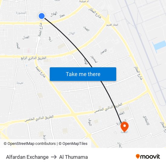 Alfardan Exchange to Al Thumama map