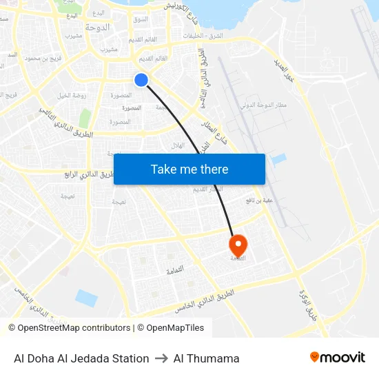 Al Doha Al Jedada Station to Al Thumama map