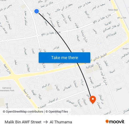 Malik Bin AWF Street to Al Thumama map