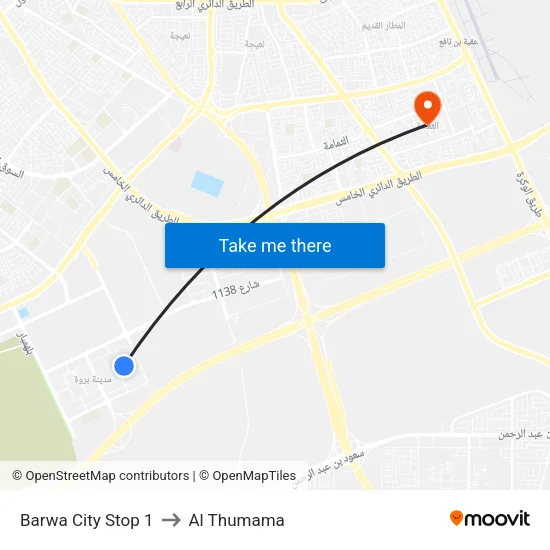 Barwa City Stop 1 to Al Thumama map