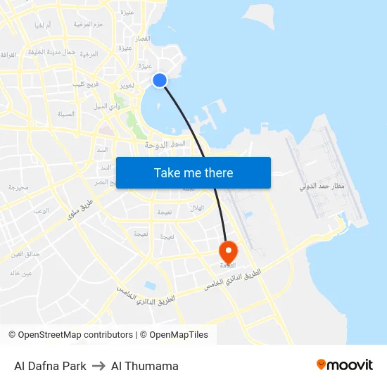 Al Dafna Park to Al Thumama map