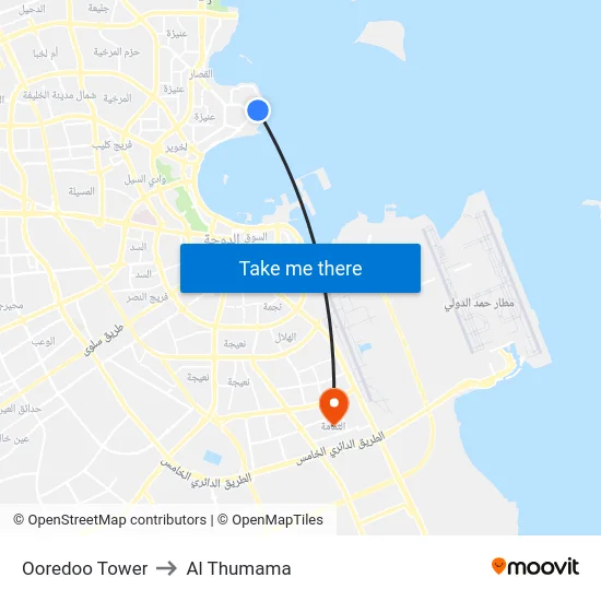 Ooredoo Tower to Al Thumama map