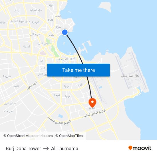 Burj Doha Tower to Al Thumama map