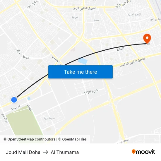 Joud Mall Doha to Al Thumama map