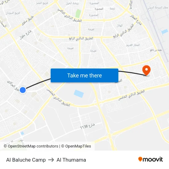 Al Baluche Camp to Al Thumama map
