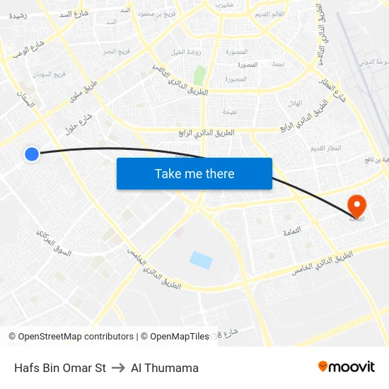 Hafs Bin Omar St to Al Thumama map