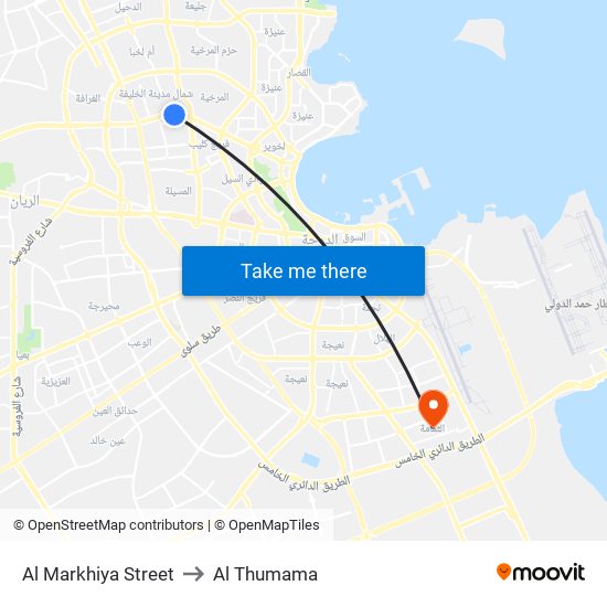 Al Markhiya Street to Al Thumama map