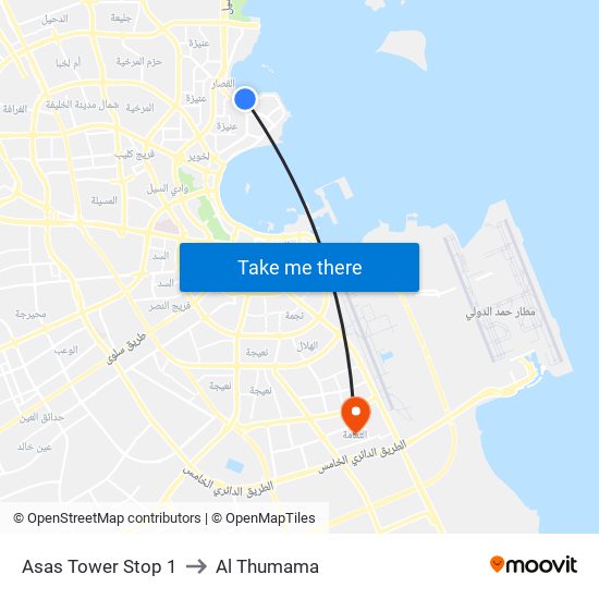 Asas Tower Stop 1 to Al Thumama map