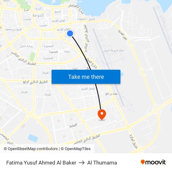 Fatima Yusuf Ahmed Al Baker to Al Thumama map
