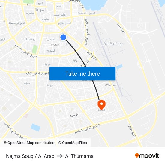 Najma Souq / Al Arab to Al Thumama map