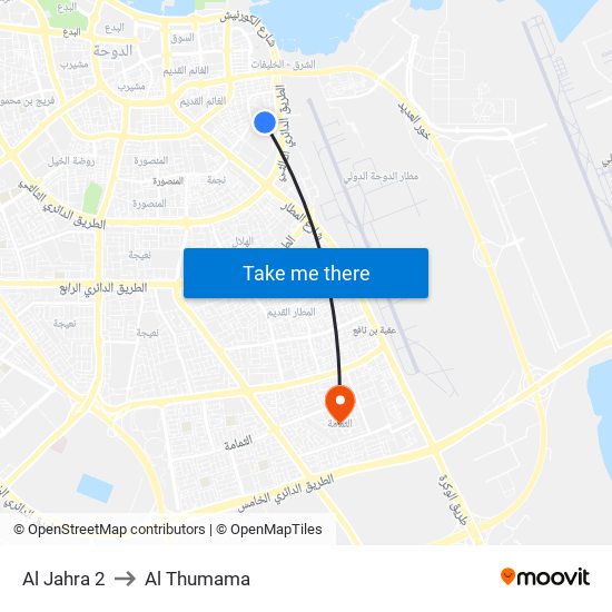 Al Jahra 2 to Al Thumama map