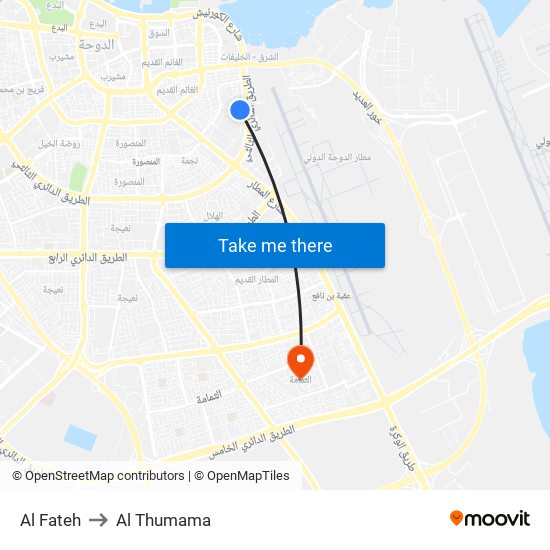 Al Fateh to Al Thumama map