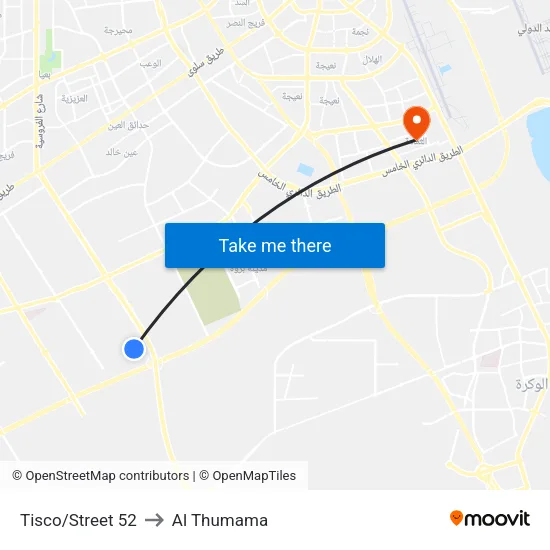 Tisco/Street 52 to Al Thumama map
