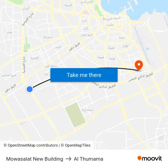 Mowasalat New Building to Al Thumama map