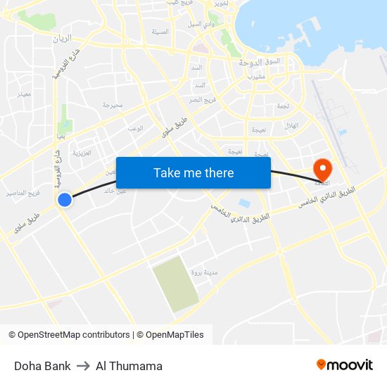 Doha Bank to Al Thumama map