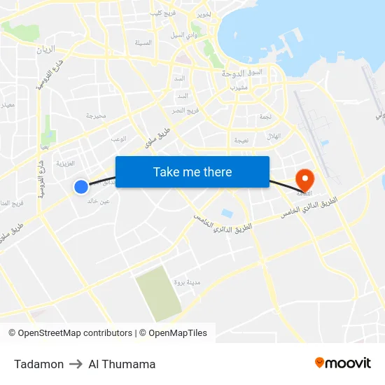 Tadamon to Al Thumama map