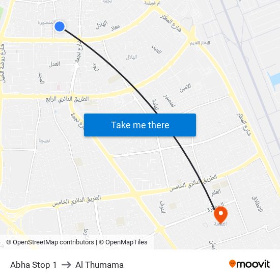 Abha Stop 1 to Al Thumama map
