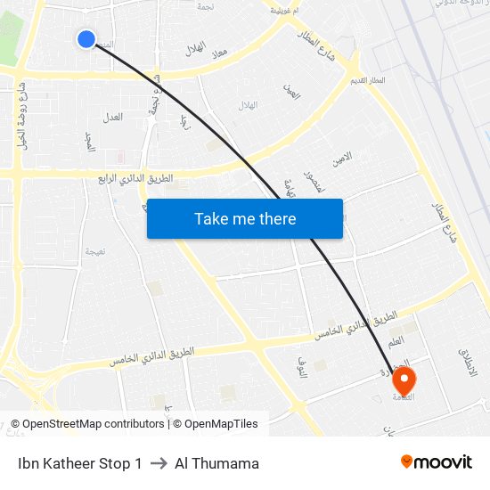 Ibn Katheer Stop 1 to Al Thumama map