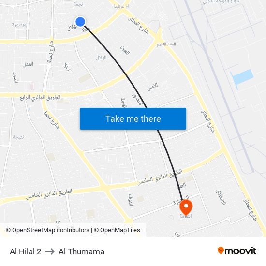Al Hilal 2 to Al Thumama map