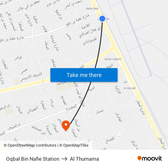 Oqbal Bin Nafie Station to Al Thumama map