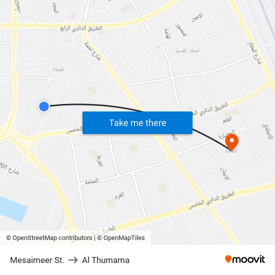 Mesaimeer St. to Al Thumama map